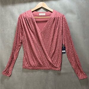 Lucky Brand Faux-Wrap Floral Top - Rose Pink - Size Medium